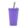 Purple 480ml double layer plastic straw cup with metal straw, stylish boba water bottle. - Deep purple