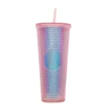 Rosa 24oz Stachelbecher mit Strohhalm, diamanttexturierter doppelwandiger Plastikbecher. - Transparentes Rosa