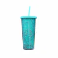 Dubbelwandige creatieve glinsterende rietjesbeker, draagbare plastic waterfles. - 24oz / Teal