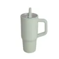 Detail view of sage green insulated tumbler featuring ergonomic handle and straw lid mechanism. - 600ml / Light Green