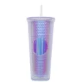 24oz diamant becher holografische plastik becher doppelwandiger eiskaffeebecher mit strohhalm - Transparentes Silber