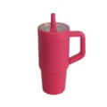 Detailed view of the 710ml stainless steel insulated tumbler with straw lid and comfortable handle. - 600ml / Fuschia