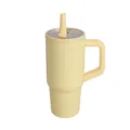 Insulated stainless steel tumbler with handle and straw lid, large capacity daily water cup. - 600ml / Light Yellow