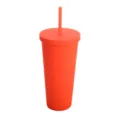Roter doppelwandiger Plastikbecher mit Deckel und Strohhalm, 24oz Kaltgetränkebecher - Orange