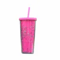 Dubbelwandige glanzende plastic rietje beker 710ml roze draagbare waterbeker voor buiten - 24oz / Rozerood