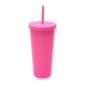 Doppelwandiger Kunststoffbecher mit Deckel und Strohhalm, pinker wiederverwendbarer Becher. - Rosenrot