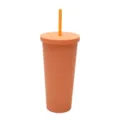 Doppelwandiger Kunststoff Becher mit Strohhalm 24oz wiederverwendbarer Kaltgetränkebecher. - Ingwergelb