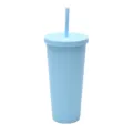 Hellblauer 24oz doppelwandiger Plastikbecher mit Strohhalm und flachem Deckel für Eis. - Hellblau