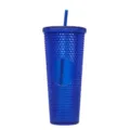 Blauer 24OZ Stachel Becher Kunststoff Strohhalm Tasse Diamant Stil Trinkbecher wiederverwendbar. - Transparent Edelsteinblau
