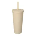 Beige doppelwandiger plastikbecher 24oz mit flachem deckel und strohhalm für getränke. - Beige