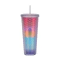 24oz diamant becher doppelwandige kunststoff trinkbecher mit strohhalm regenbogen - Transparenter Farbverlauf