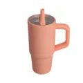 Pink stainless steel tumbler with handle and straw lid, 710ml insulated travel mug. - 600ml / Orange