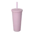 Rosa 24OZ Doppelwandiger Kunststoff Becher mit Strohhalm und Flachem Deckel für Getränke - Helllila 42685