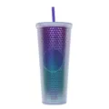 24oz Pailletten Becher mit Strohhalm, lilaer Diamant Plastikbecher für kalte Getränke und Alltag. - Transparentes Farbverlauf Lila Grün