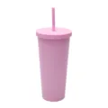 Rosa doppelwandiger Kunststoff Becher 24oz isolierter Kaltgetränkebecher mit Deckel Strohhalm - Rosa 47621