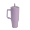 Detailed view of the 40oz stainless steel insulated tumbler with handle and straw lid. - Light Purple 64437