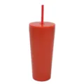 Gobelet isotherme rouge en acier inoxydable à double paroi avec paille, tasse de voyage. - 24oz / Orange