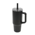 Vaso térmico de acero inoxidable negro mate con asa, pajita y tapa transparente. - Negro