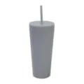 Vue de détail du gobelet isolant gris mat minimaliste avec couvercle et paille assortis. - 24oz / Gris clair