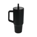 Stainless steel 40oz insulated tumbler with handle and straw lid, matte black finish. - 40oz / Black