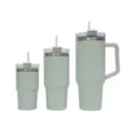 Stainless steel insulated tumbler set with handle and straw, portable cold and hot travel mug - Three-Piece Set / Light Green