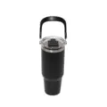 Detailed view of the 40oz black insulated tumbler with handle, showcasing lid and build. - 40oz / Black