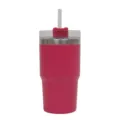 Stainless steel insulated tumbler with straw and lid, pink travel mug for cold drinks. - 450ml / Fuschia