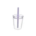 Close-up detail of the clear Tritan cup featuring a purple straw and matching lid. - Light Purple 9557