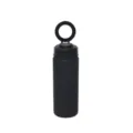 Detail view of stainless steel vacuum sports water bottle featuring a matte black magnetic ring lid. - 500ml / Black
