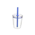 Detail view of the 12oz clear tritan straw cup with vibrant blue straw and lid seal. - Blue 8744