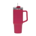 Pink stainless steel insulated tumbler with convenient handle and clear straw lid. - Large / Fuschia
