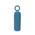 Stainless steel water bottle detail view, blue vacuum sports flask with circular lid ring. - 500ml / Lake Blue