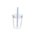 Clear 12oz Tritan straw cup with light blue lid and straw, perfect for daily coffee and drinks. - Light Blue 8759