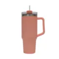 Stainless steel insulated tumbler with handle and straw lid, large capacity travel mug pink. - Large / Orange