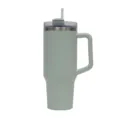 Light green stainless steel insulated tumbler with handle, lid and straw for daily use. - Large / Light Green