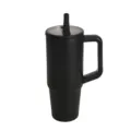 Matte black insulated tumbler with ergonomic handle and straw lid, perfect for car travel and daily use. - 30oz / Black