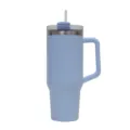 Stainless steel tumbler with handle and straw, double wall vacuum insulated travel mug. - Large / Light Blue