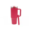 Hot pink stainless steel insulated tumbler with handle and clear lid for car and outdoor use. - 30oz/900ML / Fuschia