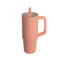 Insulated tumbler with handle and straw lid, large capacity stainless steel travel car water cup. - 30oz / Orange