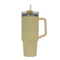 Light yellow 304 stainless steel tumbler with handle and straw, insulated car cup variant. - Large / Light Yellow