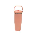 30oz insulated stainless steel travel tumbler with folding handle and leakproof lid. - Orange