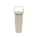 30oz insulated travel tumbler with folding handle and leakproof lid for daily commuting. - White