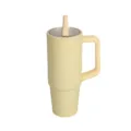 Yellow insulated tumbler with handle and straw lid, perfect for car travel, cold and hot drinks. - 30oz / Light Yellow