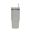 Stainless steel insulated tumbler with straw in beige color, portable travel mug for cold drinks. - 24oz / White