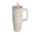 Beige insulated tumbler with handle and straw lid large capacity travel mug for daily drinks - 30oz / White