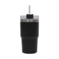 Black stainless steel insulated tumbler travel mug with clear lid and straw for drinks - 450ml / Black