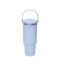 Hellblauer Thermobecher mit Griff, grosser Edelstahl Reisebecher fuer Alltag und Auto. - 1200ml / Hellblau