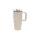 Beige stainless steel insulated tumbler with handle, portable car coffee travel mug. - 20oz/600ml / White