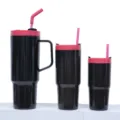 40oz becher set mit strohhalm grosse kapazitaet reisebecher auto becher schwarz rosa 3 stueck - Transparent Klares Schwarz Dreiteiliges Set
