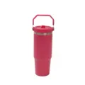 30oz stainless steel insulated travel tumbler with folding handle and leakproof lid. - Fuschia